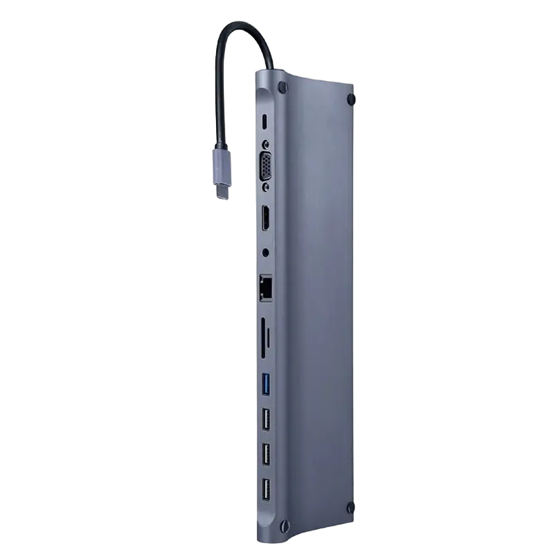 Docking Station Gembird A-CM-COMBO11-01, 3xUSB2.0, USB3.1, USB-C, LAN, HDMI, VGA, SD, MicroSD, 3.5mm