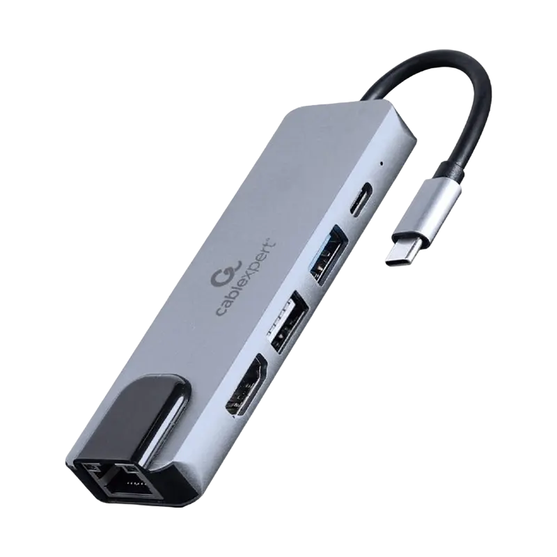 Docking Station Gembird A-CM-COMBO5-04, USB3.1, USB-C, USB2.0, HDMI, LAN, PD 87W, Metal housing