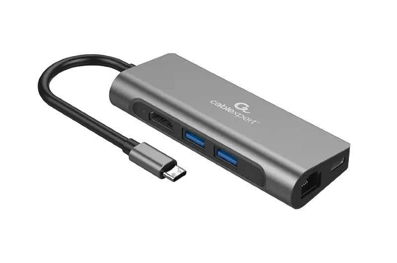 Docking Station Gembird A-CM-COMBO5-05, 3xUSB3.1, USB-C, HDMI, LAN, SD, MicroSD, PD 100W, Metal hous