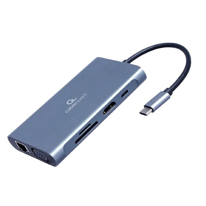 Docking Station Gembird A-CM-COMBO7-01, 3xUSB3.1, USB-C, HDMI, VGA, 3.5mm, SD, MicroSD, PD 100W, Met