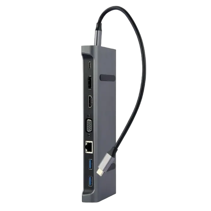 Docking Station Gembird A-CM-COMBO9-02, 3xUSB3.1, USB-C, HDMI, DP, VGA, LAN, 3.5mm, PD 87W, Metal ho