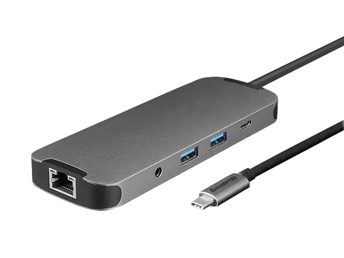Docking Station Chieftec DSC-502, 5-in-1, 2xUSB-C, 2xUSB3.2, HDMI, PD 80W, Aluminum, Titanium grey