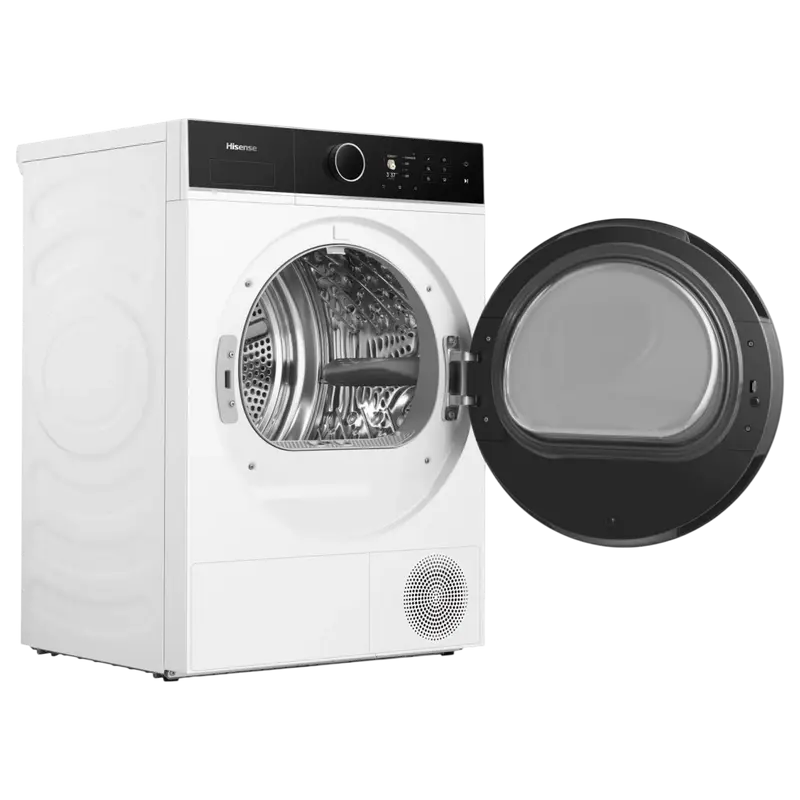 Uscător de rufe Hisense DH5I804BWCD 8 kg cu pompă de căldură, vedere laterală