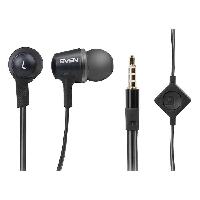 Earphones SVEN E-290M, Black-Silver, with Microphone, 4pin 3.5mm mini-jack