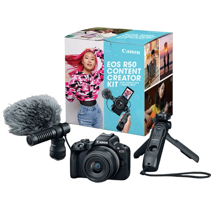 Canon EOS R50 Black & RF-S 18-45mm f/4.5-6.3 IS STM - Content Creator Kit