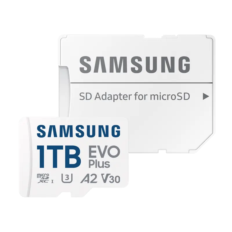 1.0TB MicroSD (Class 10) UHS-I (U3) +SD adapter, Samsung EVO Plus 2024 "MB-MC1T0SA" (R:160MB/s)
