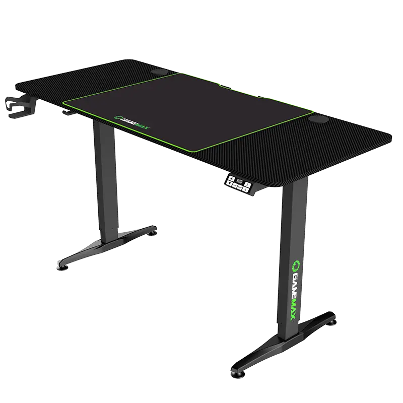 Gaming Desk Gamemax D140-Carbon-EC, 140x60x(75-118cm), Electric adjustable height, Cup holder, Heads