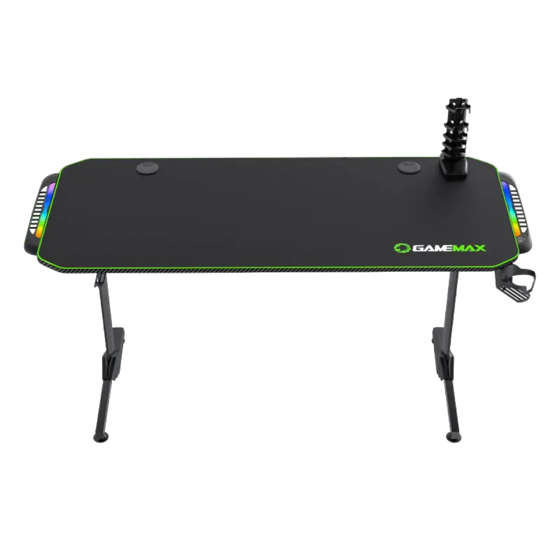 Gaming Desk Gamemax D140-Carbon RGB, 140x60x75cm, Headsets hook, Cup holder, Cable managment, RGB Le