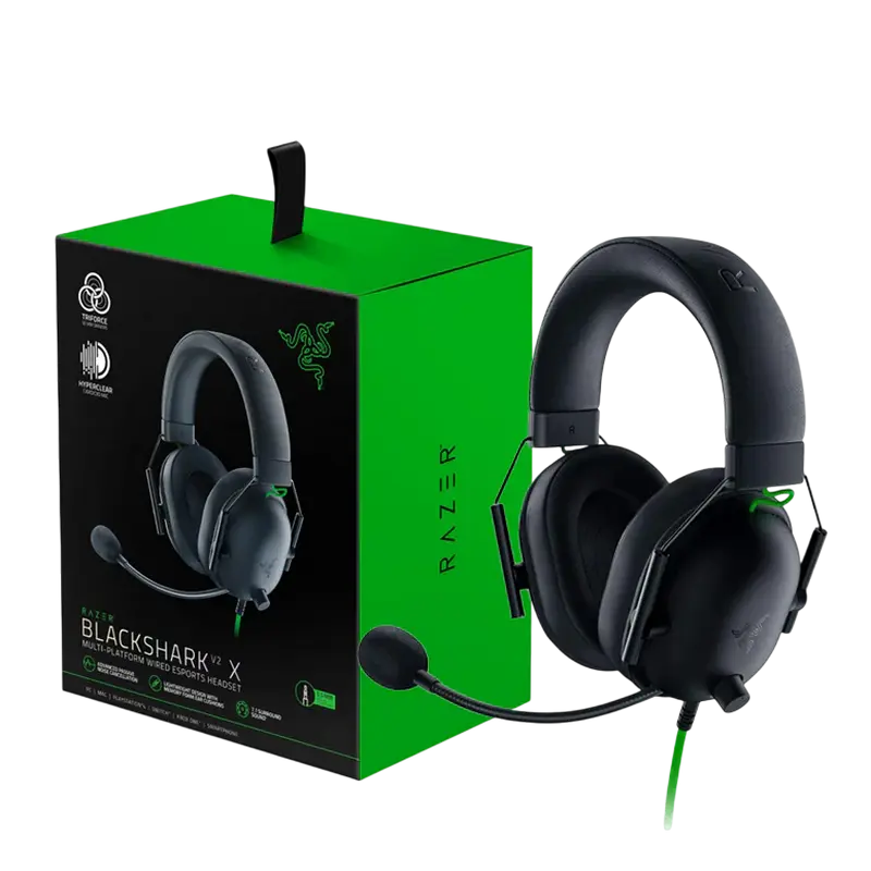 Casti Gaming Razer BlackShark V2 X Negru cu Microfon Detasabil, vedere posterioară