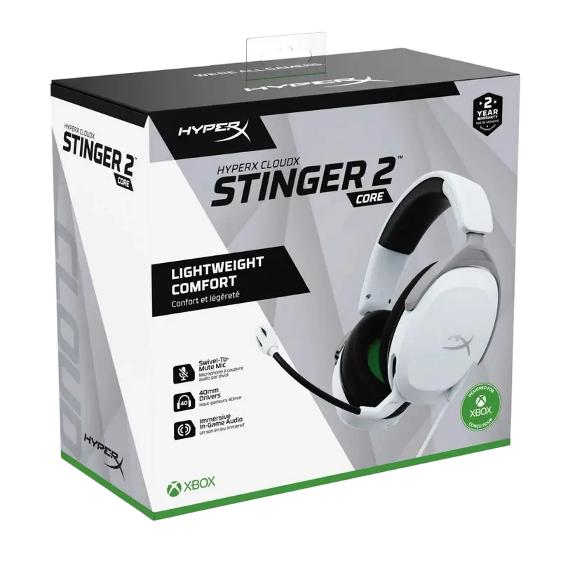 Căști gaming HyperX CloudX Stinger 2 Core pentru Xbox albe, ambalaj