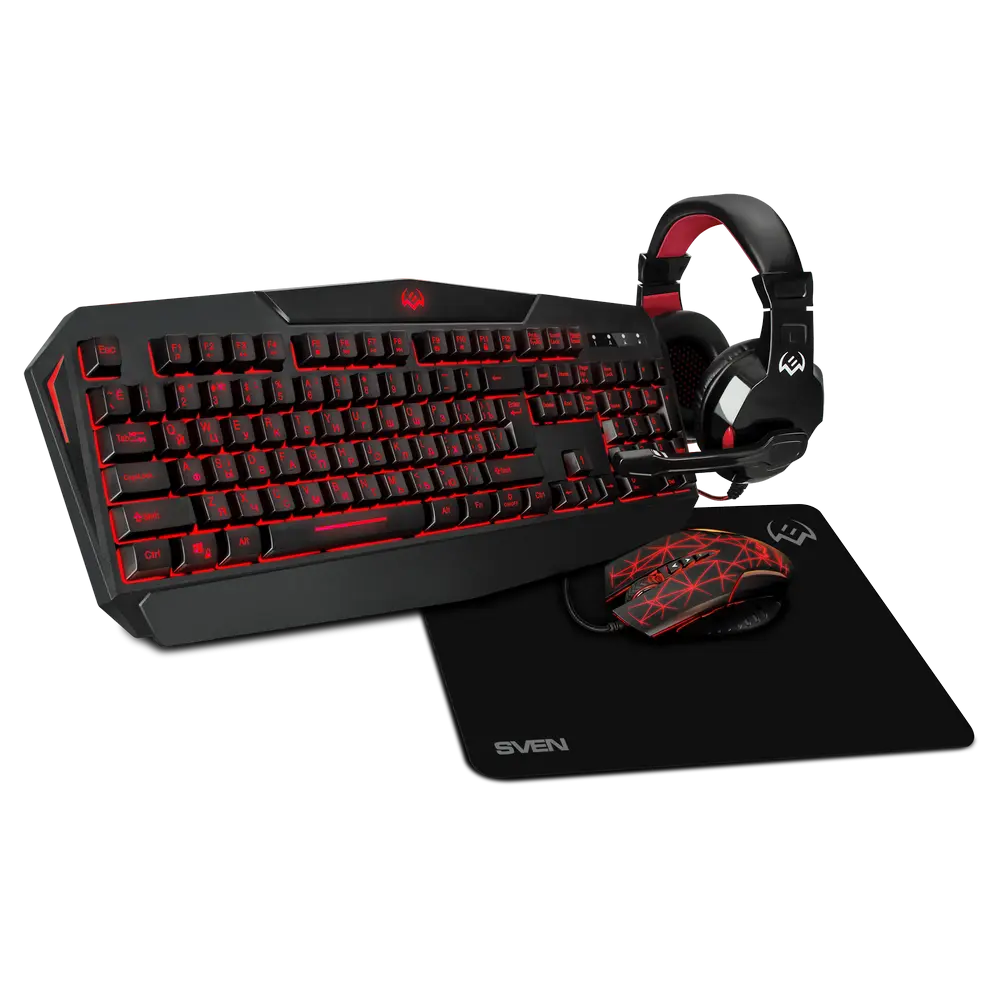 Kit gaming SVEN GS-4300 Negru: tastatura, mouse, mousepad si casti
