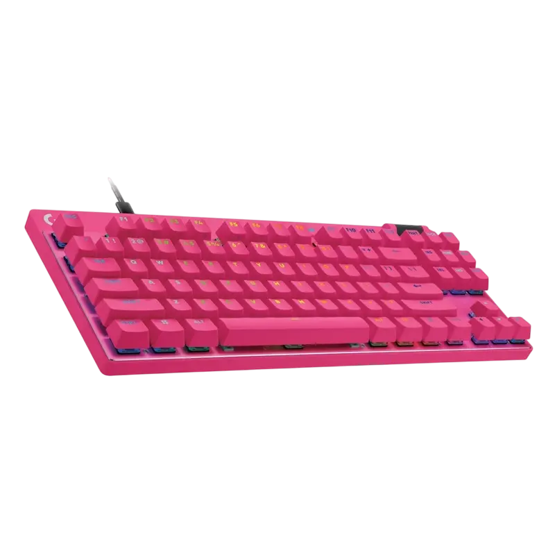 Tastatura gaming Logitech G PRO X TKL Rapid, mecanica, switch-uri magnetice analogice, RGB, Magenta, vedere laterală