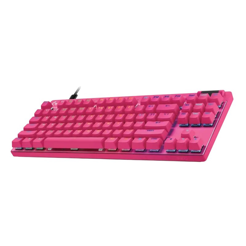 Tastatura gaming Logitech G PRO X TKL Rapid, mecanica, switch-uri magnetice analogice, RGB, Magenta, vedere posterioară