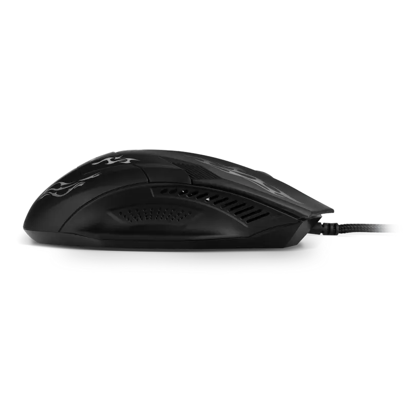 Mouse gaming SVEN RX-G720, cu fir, 3200 DPI, 6 butoane, iluminare RGB, Negru, vedere laterală