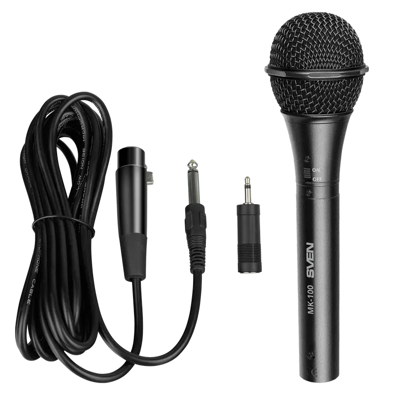 Karaoke Microphone SVEN "MK-100", Wired, dynamic, metal, cable 4.0 m, 6.3/3.5mm Jack, cardioid, bla