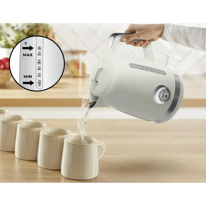 Fierbator electric Tefal KO355AE0 1.7L alb 2400W, vedere laterală