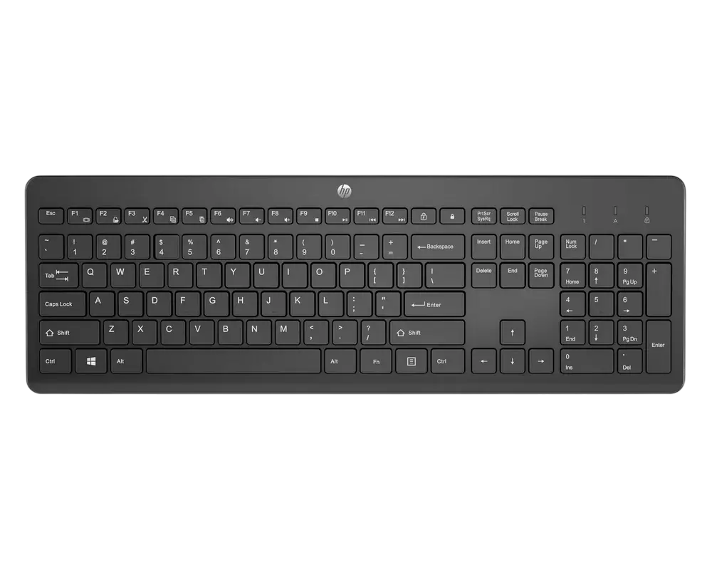 Wireless Keyboard HP 230, Full size; 3-zone layout, Sleek and quiet, Tilt adjustable, 2.4G Hz; 2 x A