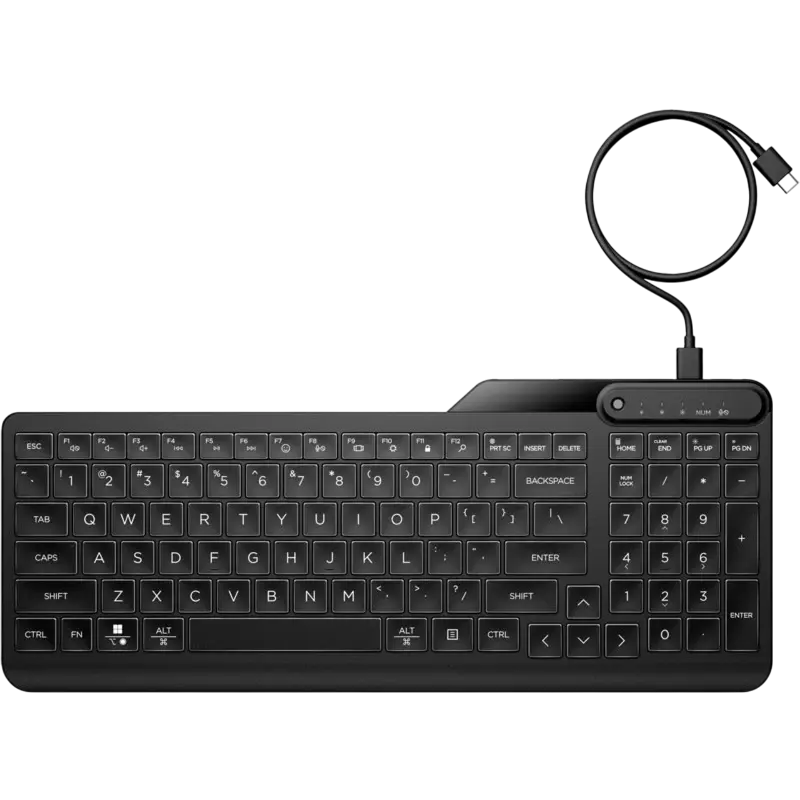 Keyboard HP 400 Backlit wired, Full size; Spill resistant, 2-zone layout, Low profile key, 12 prog