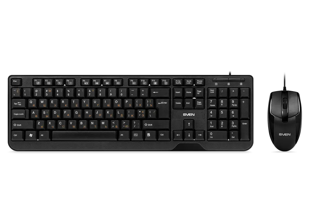 Keyboard & Mouse SVEN KB-S330C, Fn keys, Splash proof, 1200 dpi, 3 buttons, 1.5m, USB, EN/RU, Black