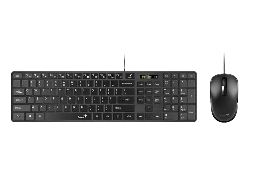 Keyboard & Mouse Genius SlimStar C126, Multimedia,12 Fn keys, Chocolate keycap, Brushed metal look