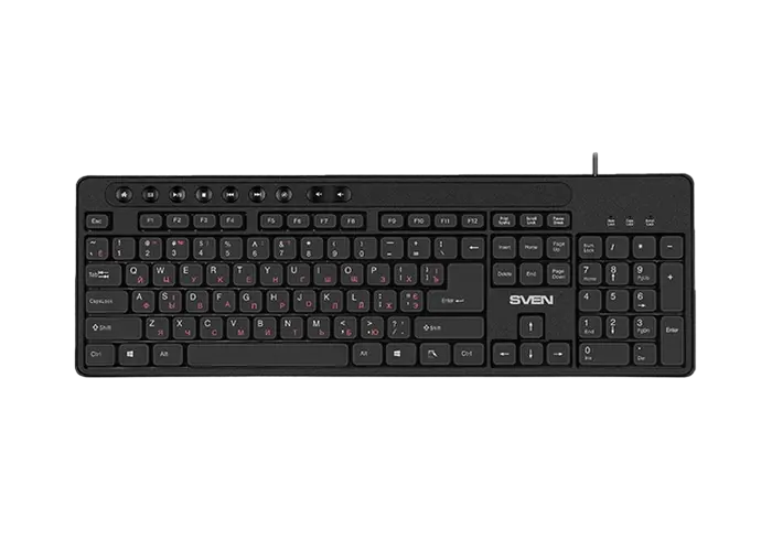 Keyboard SVEN KB-C3060, Multimedia, Splash proof, 1.5m, USB, EN/RU, Black