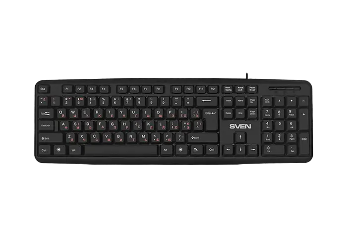 Keyboard SVEN KB-S230, Standard layout, Splash proof, 2m, USB, EN/RU, Black