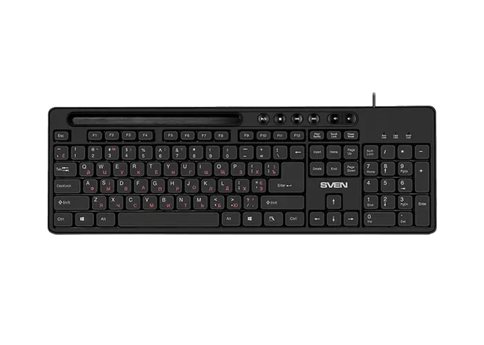 Keyboard SVEN KB-S302, Multimedia, Tray for smartphone, 1.5m, USB, EN/RU, Black