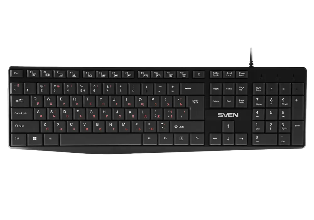 Keyboard SVEN KB-S305, Fn keys, Low profile, Splash proof, 1.5m, USB, EN/RU, Black