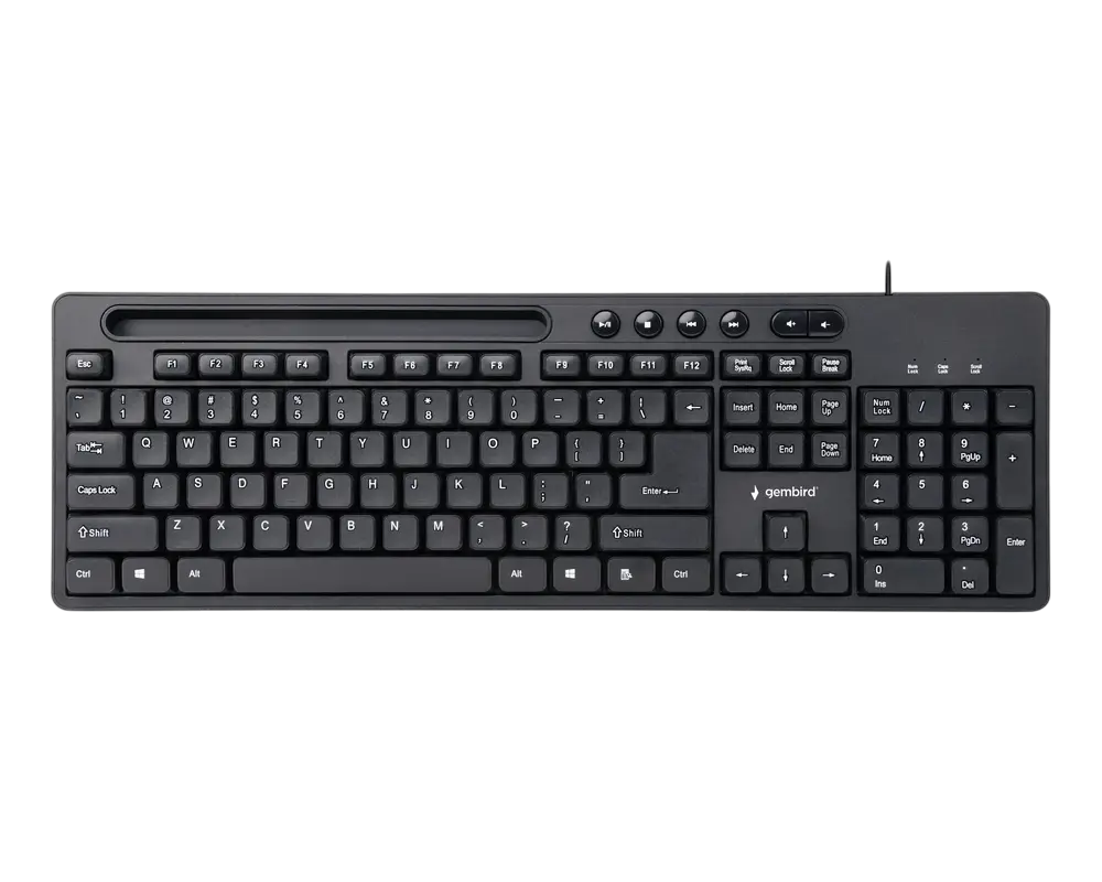 Keyboard Gembird KB-UM-108, Multimedia Smartphone stand, Silent, 1.5m, USB, EN, Black