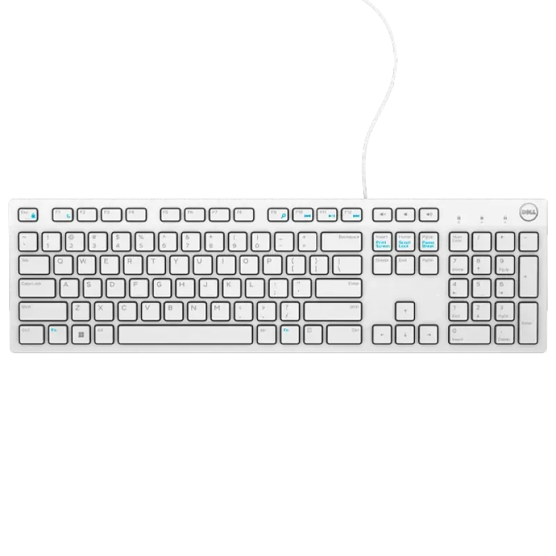 Keyboard Dell KB216, Multimedia, Fn Keys, Quiet keys, Spill resistant, White, US Layout, USB