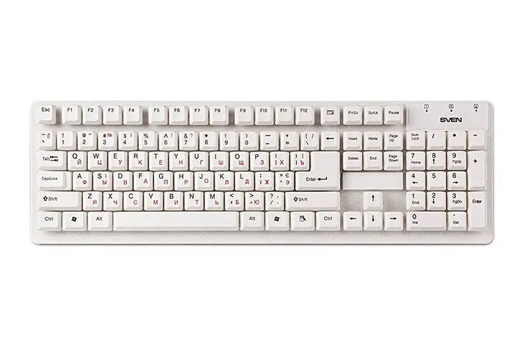 Keyboard SVEN Standard 301, Classic layout, Splash proof, Calculator key, 1.5m, USB, EN/RU, White