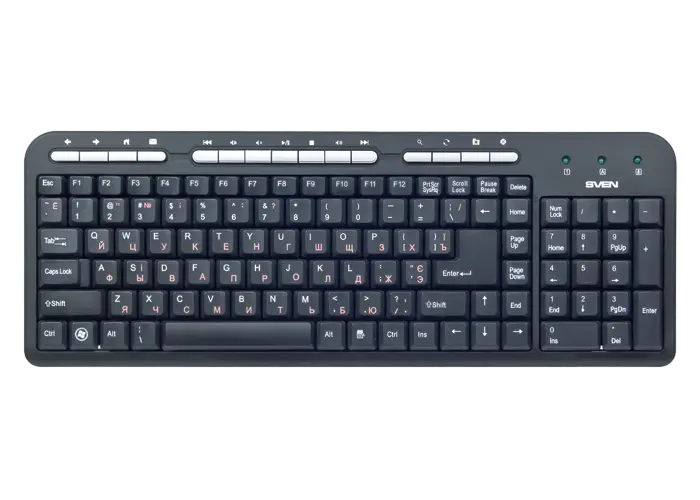 Keyboard SVEN Standard 309M, Multimedia, Splash proof, 1.5m, USB, EN/RU, Black