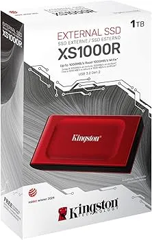 M.2 NVMe External SSD 1.0TB Kingston XS1000, Red, USB 3.2 Gen 2, Sequential Read/Write: up to 1050 MB/s, Light, portable and compact, USB-C to USB-A cable included, vedere laterală
