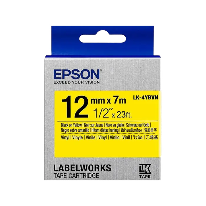 Bandă etichete Epson LK-4YBVN; 12mm/7m Vinyl, Black/Yellow