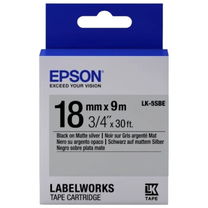 Bandă etichete Epson LK-5SBE; 18mm/9m Matte, Black/Silver