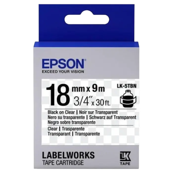 Bandă etichete Epson LK-5TBN; 18mm/9m Transparent, Black/Transparent