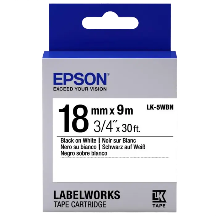 Bandă etichete Epson LK-5WBN; 18mm/9m Standard, Black/White