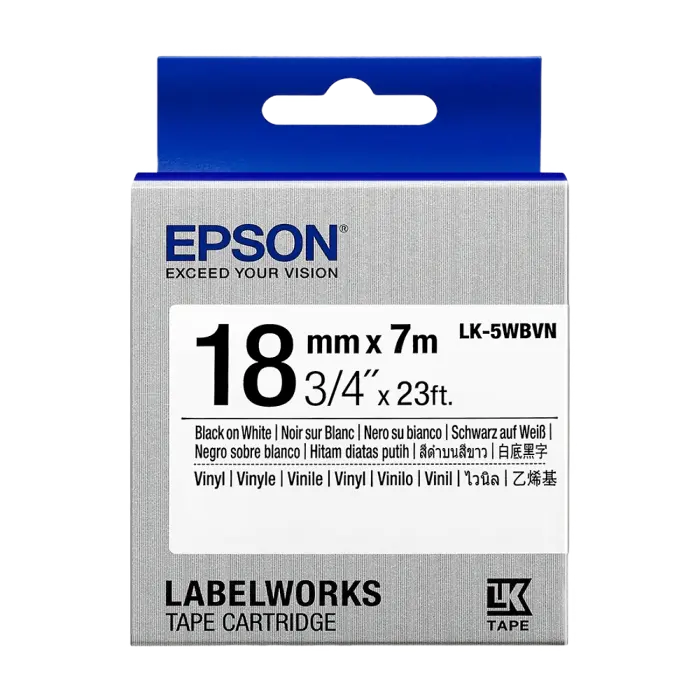 Bandă etichete Epson LK-5WBVN; 18mm/7m Vinyl, Black/White