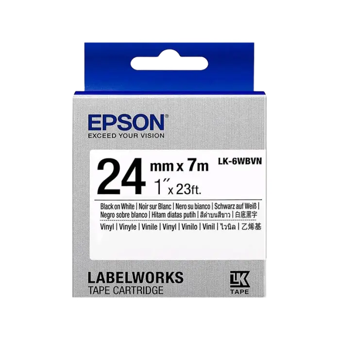 Bandă etichete Epson LK-6WBVN; 24mm/7m Vinyl, Black/White