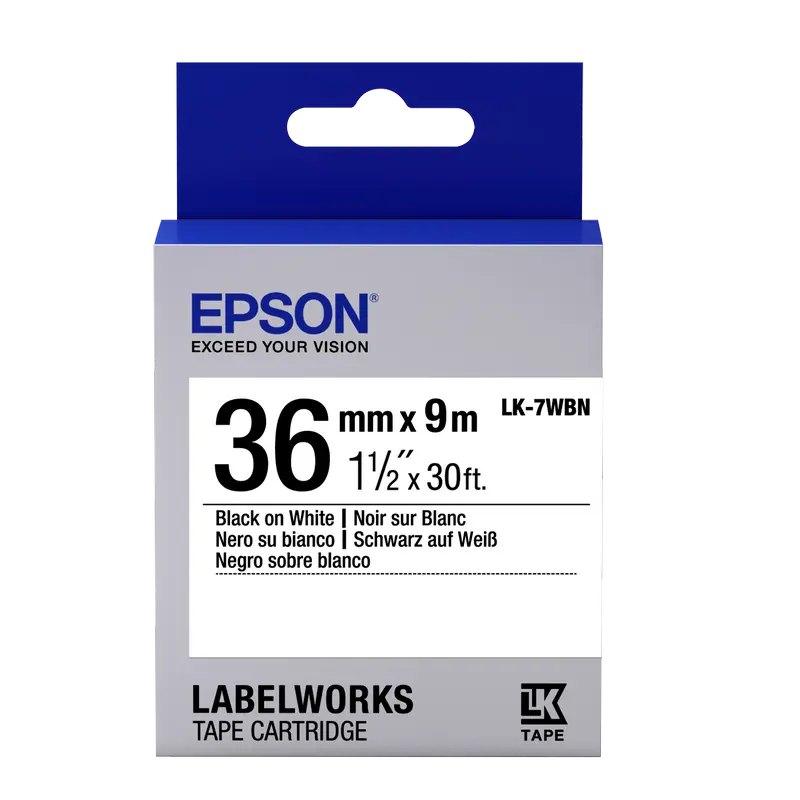 Bandă etichete Epson LK-7WBVS, Vinyl Self-laminating Cable Wrap, 36mm /8 m, Black/White