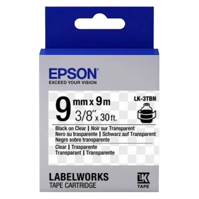 Bandă etichete Epson LK3TBN; 9mm/9m Transparent, Black/Clear