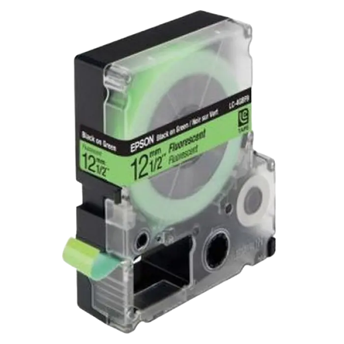 Bandă etichete Epson LK4GBF; 12mm/9m Fluorescent, Black/Green
