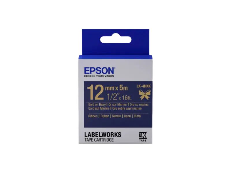 Bandă etichete Epson LK4HKK; 12mm/5m Satin Ribbon, Gold/Navy