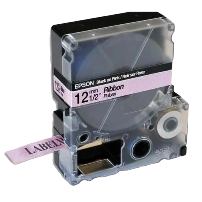Bandă etichete Epson LK4PBK; 12mm/5m Satin Ribbon, Black/Pink