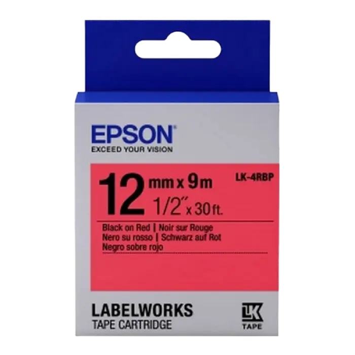 Bandă etichete Epson LK4RBP; 12mm/9m Pastel, Black/Red