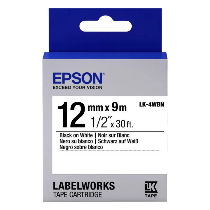 Bandă etichete Epson LK4SBE; 12mm/9m, Matte, Black/Matte Silver