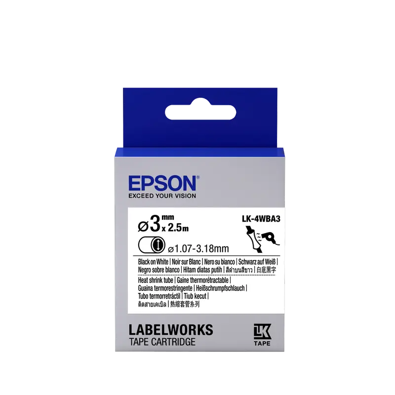 Bandă etichete Epson LK4WBA3 Heat Shrink: d3mm/2,5m, Black/White