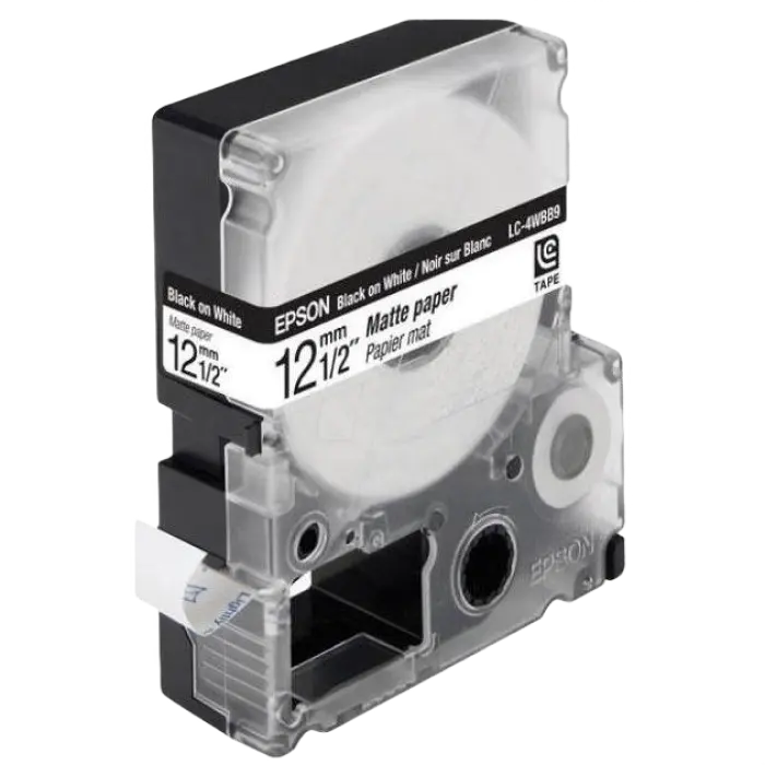 Bandă etichete Epson LK4WBB; 12mm/9m Matte Paper, Black/White