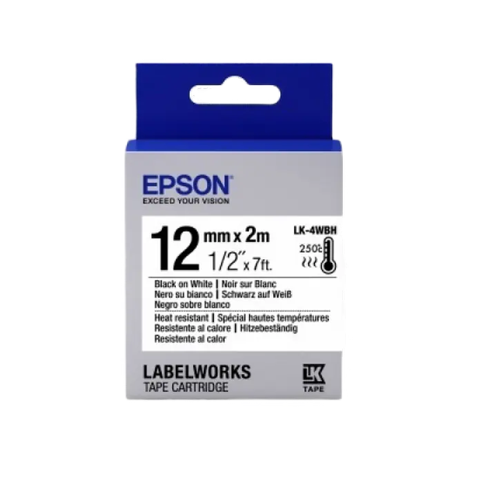 Bandă etichete Epson LK4WBH; 12mm/2m Heat Resistant, Black/White