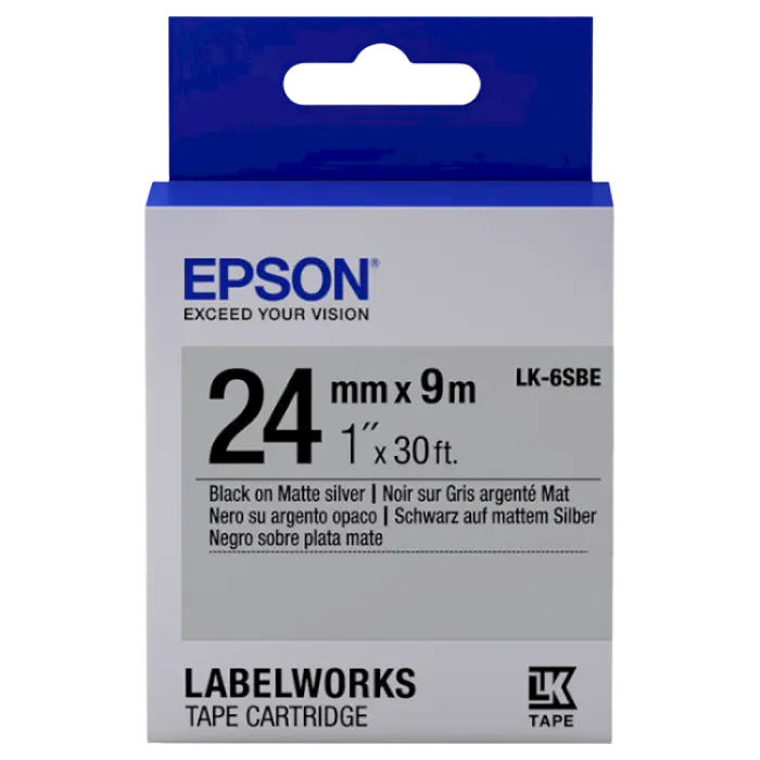 Bandă etichete Epson LK6SBE; 24mm/9m Matte, Black/Matte Silver